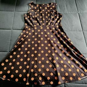 Pumpkin Patterned Black Dress